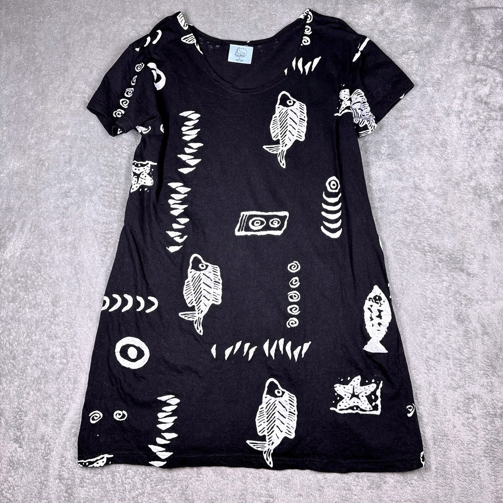 Shoe Shack Tunic Top Mini Dress Black Fish Print Small Beach Tropical